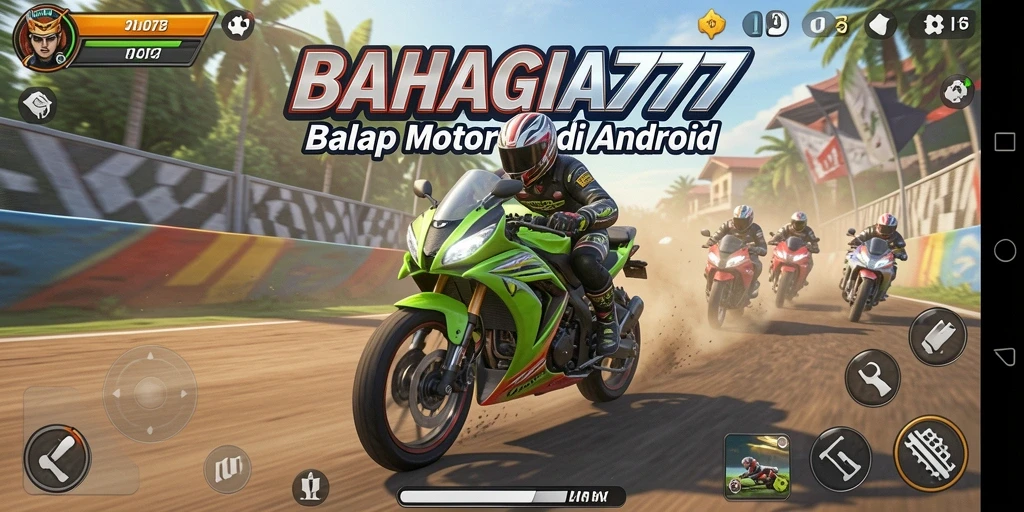 Screenshot BAHAGIA777 menampilkan aksi balap motor yang mendebarkan.