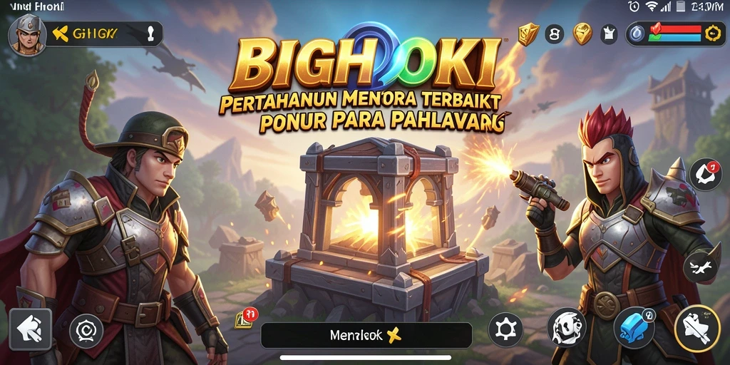 Screenshot gameplay BIGHOKI dengan aksi pertahanan menara yang mendebarkan.