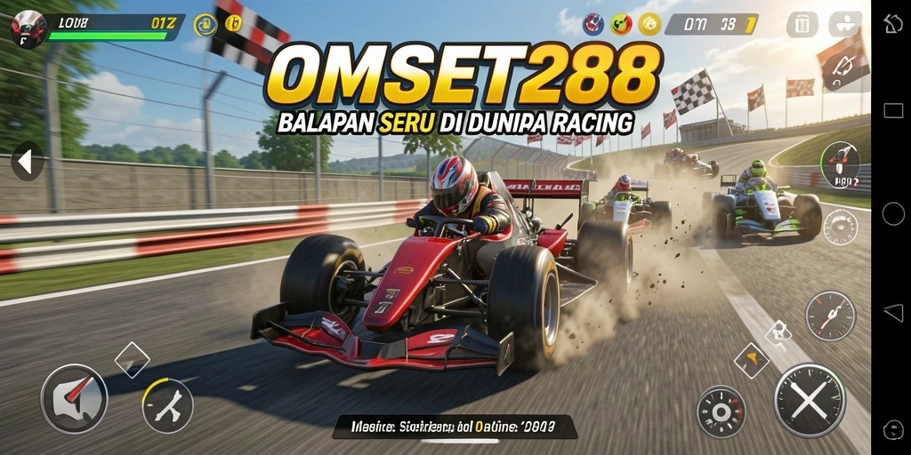 Gameplay mendebarkan di lintasan balapan OMSET288.
