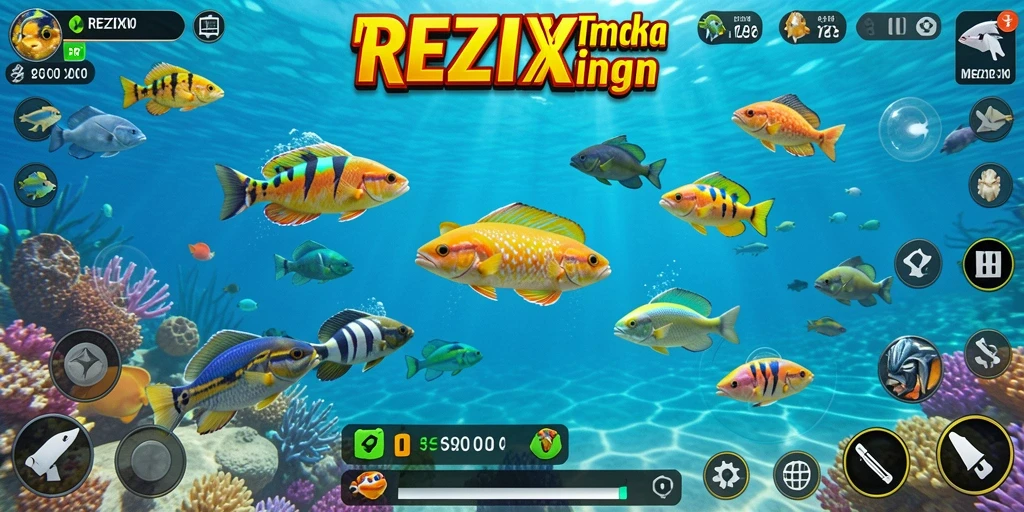 Tampilan gameplay yang seru saat menembak ikan berwarna-warni.
